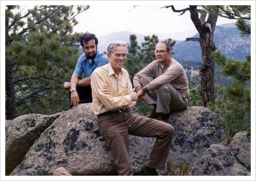 Left to Right: Howard Kunreuther, Gilbert White, and Robert Kates, taken by Paul Slovic, ca. 1969, Sunshine Canyon Ranch, Colorado.